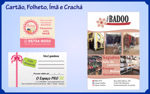 tabela de preços: folhetos; cartões de visita; ímã fotográfico; ímã de carro; convites e postais.